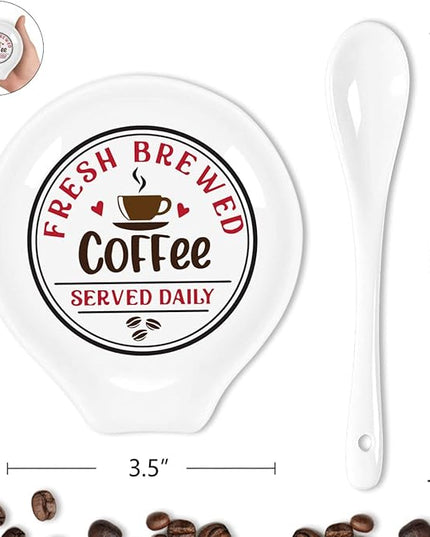 Funny Coffee Colored Pattern Ceramic Coffee Spoon Holder-Coffee Spoon Rest -Coffee Station Decor Coffee Bar Accessories-Coffee Lovers Gift for Women and Men (Fresh Brewed Coffee Served Daily)