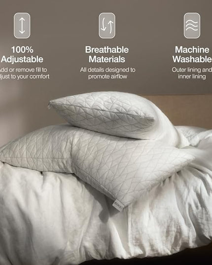 Coop Home Goods Original Adjustable Pillow, Queen Size Bed Pillows for Sleeping, Cross Cut Memory Foam Pillows - Medium Firm Back, Stomach and Side Sleeper Pillow, CertiPUR-US/GREENGUARD Gold