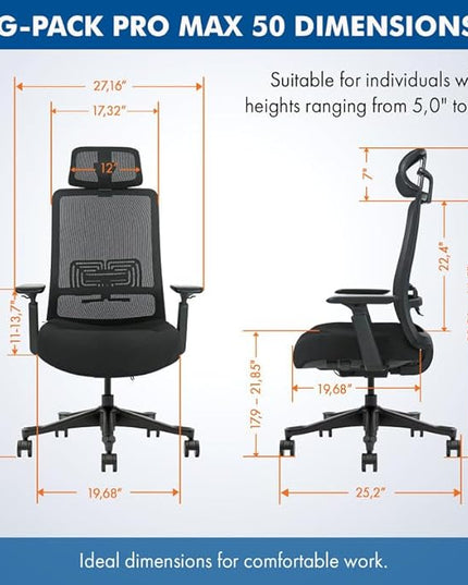 Mesh Office Chair with Headrest – Ergonomic Office Chair with Lumbar Support, Adjustable 3D Arms & Soft Seat – Holds Up to 330lbs (Black)