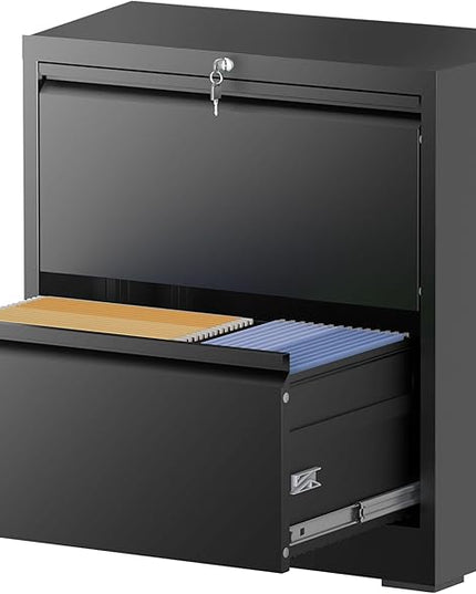 2 Drawer Lateral File Cabinet with Lock, File Cabinet, Metal Lateral Filing Cabinets for Home Office, File Storage Cabinet for Legal/Letter/A4 Documents, Assembly Required (Black, 26'W)