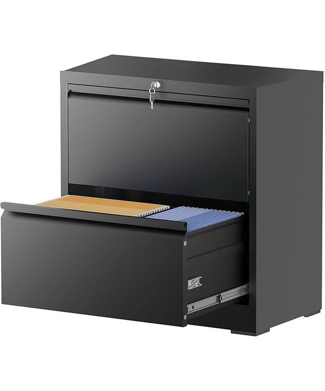 2 Drawer Lateral File Cabinet with Lock, File Cabinet, Metal Lateral Filing Cabinets for Home Office, File Storage Cabinet for Legal/Letter/A4 Documents, Assembly Required (Black, 26'W)