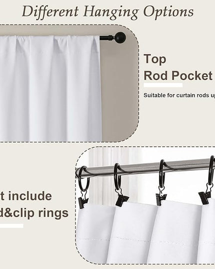 Gwine Pure White Light Filtering Curtains for Bedroom 90 inches Long 2 Panels Set, Solid Noise Reducing Thermal Insulated Light Filtering Curtains for Living Room with Rod Pocket, Each 50" Wx90 L