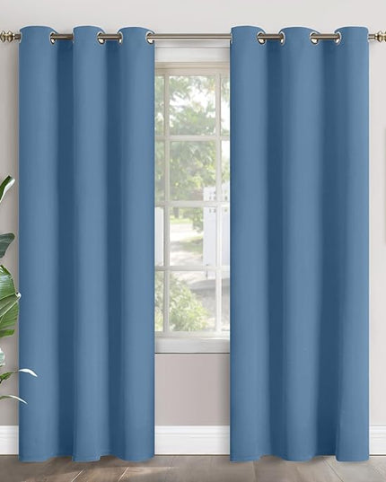 YoungsTex Denim Blue Blackout Curtains for Living Room 84 Inch Length - Thermal Insulated Drapes with Grommet Room Darkening for Kids Bedroom Dining, 2 Panels, 42 x 84 Inch