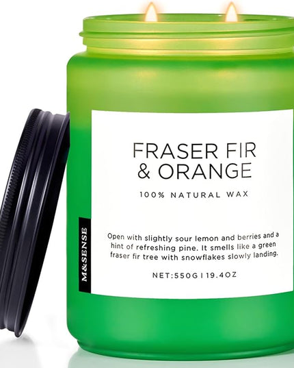 M&SENSE Fir & Orange Large Candle for Home Scented 19.4oz 110 Hour Clean Non Toxic Long Lasting Organic Natural Soy Wax Highly Scented Holiday Candle Gifts for Home Decor