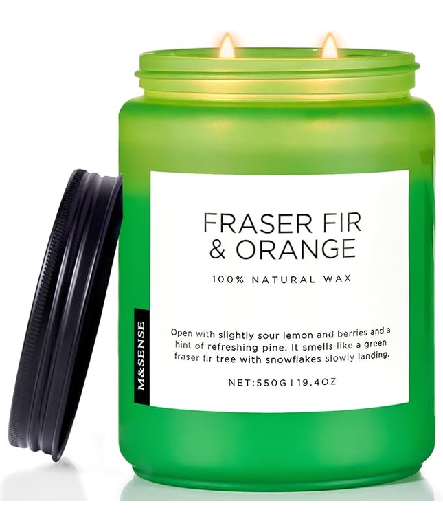 M&SENSE Fir & Orange Large Candle for Home Scented 19.4oz 110 Hour Clean Non Toxic Long Lasting Organic Natural Soy Wax Highly Scented Holiday Candle Gifts for Home Decor