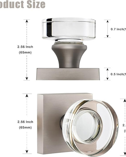 2 Pack Glass Dummy Door Knobs Interior Brushed Nickel Crystal Dummy Door Handles Interior for Closet and Hallway