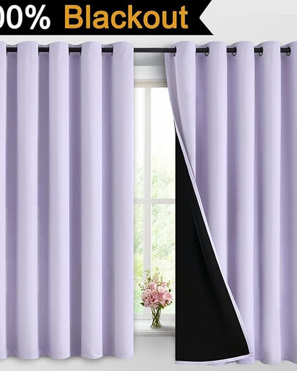Yakamok 2 Thick Layers 100% Completely Blackout Window Curtains,Thermal Insulated Noise Reducing Drapes for Girl's Bedroom(62Wx63L, Lilac, 2 Panels)