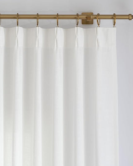Pinch Pleated Linen Curtains for Living Room, Light Filtering Curtains 108 Inches Long, Farmhouse Window Curtains for Bedroom, Modern Drapes with Hooks and Rings, White, 2 Panels Set