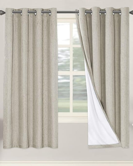 H.VERSAILTEX 100% Blackout Curtains for Bedroom Thermal Insulated Linen Textured Curtains Heat and Full Light Blocking Drapes Living Room Curtains 2 Panel Sets, Cobblestone, 52x72 Inch