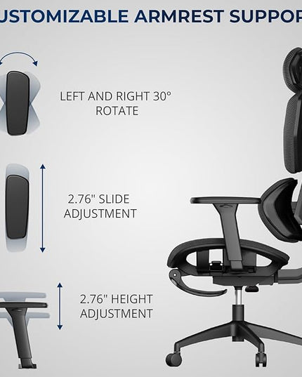 Mesh Office Chair – Ergonomic Office Chair with 4-Level Adjustable Lumbar Support, Headrest, 3D Armrest & Footrest – Holds Up to 290lbs (G-Howk-Pro -1)