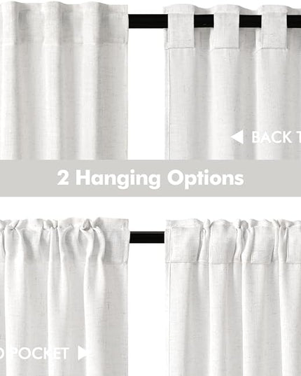 MIULEE White Curtains 30 Inch Length 2 Panels, Soft Thick Linen Textured Semi Sheer Light Filtering Kitchen Window Curtains Over Sink Small Tier Curtains for Bathroom Window Back Tab Rod Pocket