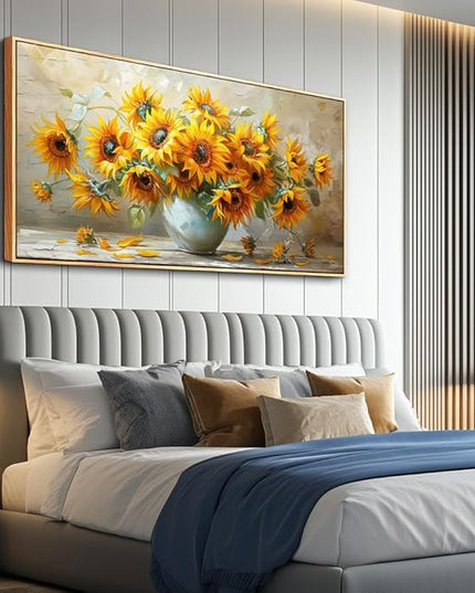 PHAOHUAXM Large Canvas Wall Decor For Living Room Dining Room Mural Vintage Print Yellow Flower Paintings Wood Framed Artwork For Farmhouse Kitchen Bedroom Corridor Home Decor Aesthetics 30x60 In