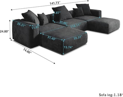 JACH 141" Oversized Modular Sectional Sofa, Deep 3-Seats Sectional Couch with Chaise Ottomans, Huge Plus Convertible Soft Sofas, Corduroy Minimalist Couches for Living Room, Apartment, Black