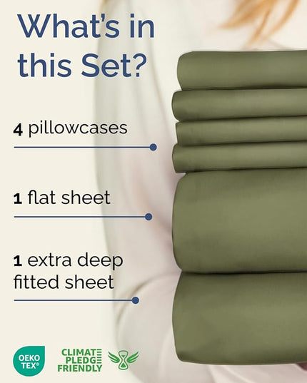 Extra Deep Cal King Sheet Set - 6 Piece Breathable and Cooling Sheets - Hotel Luxury Bed Sheets Set - Easy Fit - Soft, Wrinkle Free and Comfy Sheets Set - Sage Green Sheet Set with Extra Deep Pockets