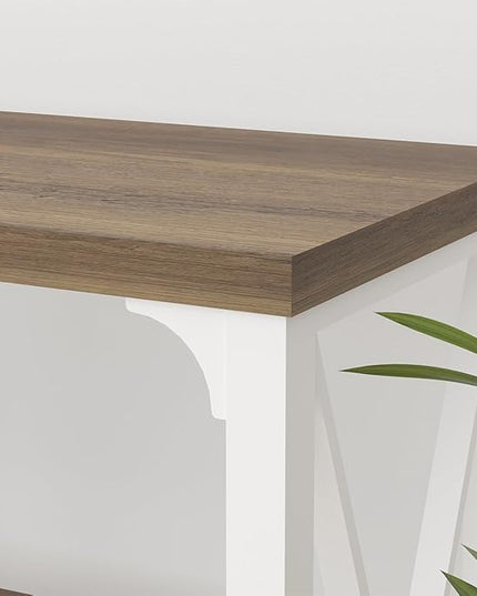 LVB Farmhouse Entryway Table, Industrial Wood Sofa Table with Storage Shelf, Modern Console Tables Behind Couch for Living Room, Wooden Hallway Foyer Table for Front Entry, White Rustic Oak, 55 Inch