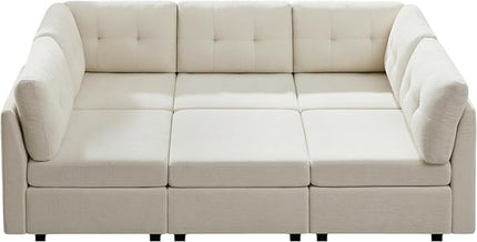 VANOMi 5 Seater Modular Sectional Sofa, Convertible Modular Cloud Sofa Bed with Ottoman, Comfy Chenille Sofas & Couches for Living Room, Apartment, Office, White, Sofa Bed