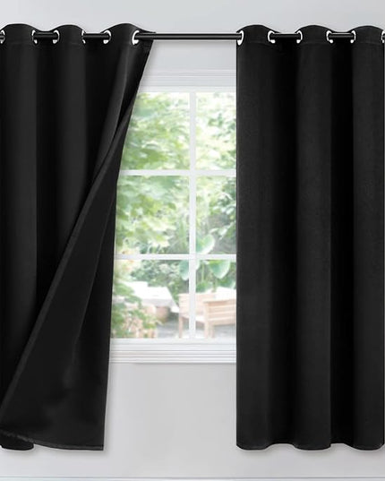 YoungsTex Black 100% Blackout Curtains 72 Inches for Bedroom Thermal Insulated Total Room Darkening Curtains for Living Room Window with Black Back Grommet, 2 Panels, 42 x 72 Inch