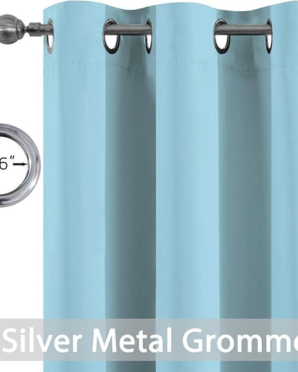 Yakamok Blackout Curtains Room Darkening Thermal Insulated with Grommet Window Curtain for Bedroom, 38Wx84L inch, Sky Blue, 2 Panels