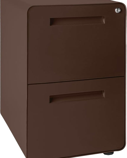 Laura Davidson Furniture Stockpile 2 Drawer Mobile File Cabinet with Lock - Under Desk Metal Filing Cabinet, Legal/Letter File Folders, Wheels and Stationary Feet, Pre-Assembled, Dark Brown