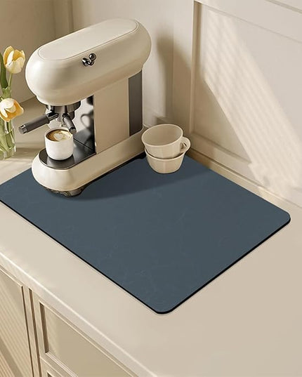 Coffee Maker Mat for Countertops, Coffee Bar Accessories Fit Under Coffee Machine Mat, 19"x12" Rubber Backed Coffee Pots, Table Mat under Appliance, Dish Drying Mat, Marble Navy for Kitchen Counter