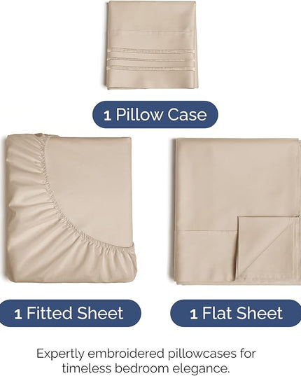 Twin XL Size 3 Piece Sheet Set - Comfy Breathable & Cooling Bed Sheets Set - Hotel Luxury Bedding for Women, Men, Kids, Teens, Boys & Girls - Deep Pockets, Ultra-Soft, Wrinkle Free - Oeko-Tex - Wheat