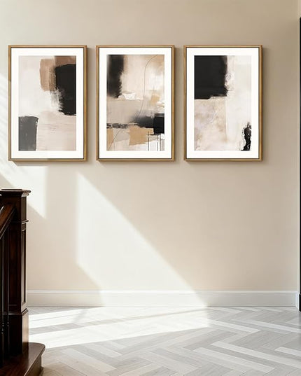 ANHUIB Neutral Abstract Wall Art Beige Modern Wall Decor 16x24 Inch Minimalist Black Paintings Set of 3 for Living Room Bedroom Dining Room