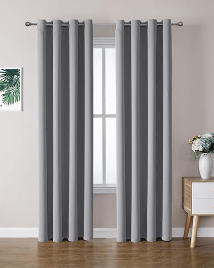 ChrisDowa Blackout Curtains 90 Inches Long 2 Panels Set for Living Room, Grommet Thermal Insulated Room Darkening Curtains for Bedroom (Light Grey, 52 x 90 Inch)