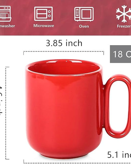 vicrays Ceramic Coffee Mug Set - 18 Ounce Large Stoneware Mug for Men Women - Unique Glazed Porcelain Mugs with Handle for Coffee Latte Tea Milk Cocoa - Set of 4 (Red)