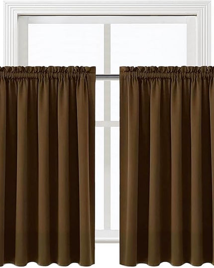 DWCN Short Brown Blackout Curtains for Half Window, Thermal Insulated Energy Saving Room Darkening Curtains for Kitchen/Bedroom (W60 x L36 inch, Set of 2 Panels, Top of Rod Pocket)
