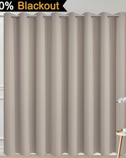 Yakamok Total Blackout Extra Wide Patio Sliding Door Curtains, Grommet Thermal Insulated Blind Curtains, Sliding Glass Door Panel for Living Room/Space Room Divider, Natural, W100 x L84, 1 Panel