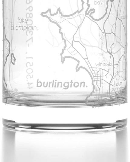 Well Told Engraved Burlington Vermont Map Rocks Glass, Old Fashioned Whiskey Glass (11 oz, Clear) Etched Whiskey Glass, Gifts For Whiskey Lovers