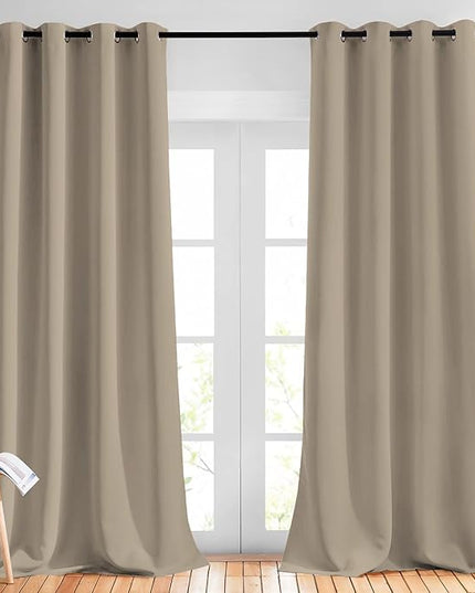 NICETOWN Taupe Curtain Panels - (52 inches by 120 Inch, Black, Set of 2) Home Decoration Thermal Insulated Solid Grommet Blackout Curtains/Drapes for Hall/Dining Room