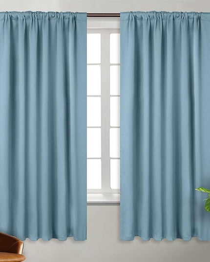 BGment Rod Pocket and Back Tab Blackout Curtains for Bedroom - Thermal Insulated Room Darkening Curtains for Living Room, 2 Window Curtain Panels (52 x 63 Inch, Greyish Blue)