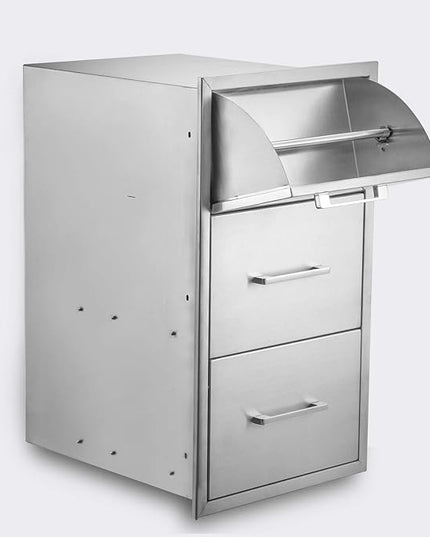 yuxiangBBQ 17" W x 30" H x 21" D Stainless Steel Outdoor Kitchen Drawers BBQ Drawers Double Access Drawer w/Paper Towel Holder Drawer Combo Flush Mount for Outdoor Kitchens Or BBQ Island