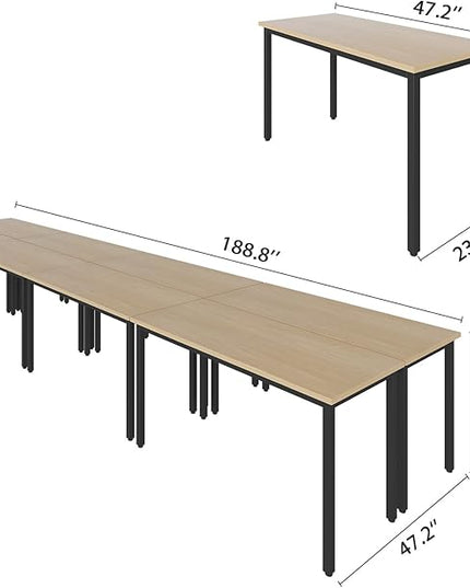 Bonzy Home Conference Table Chairs Set 18FT, 220"x47.2"x29.5" 8pcs Tables & 18pcs Chairs Set for Conference Room Meeting Room Office, Natural