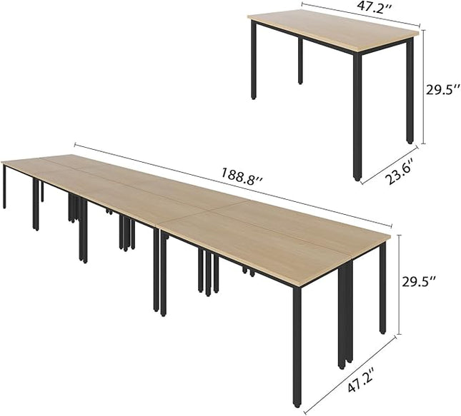 Bonzy Home Conference Table Chairs Set 18FT, 220"x47.2"x29.5" 8pcs Tables & 18pcs Chairs Set for Conference Room Meeting Room Office, Natural