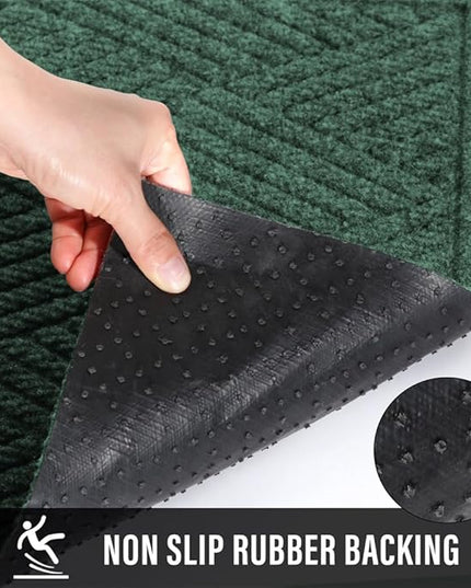 Sturdy Front Door Mat, Absorbent Muddy Dirt Resist Welcome Door Mats Outdoor Indoor, Stain and Fade Resistant, Non-Slip Rubber Backing Low Profile Doormat for Entryway, 30×17, Green