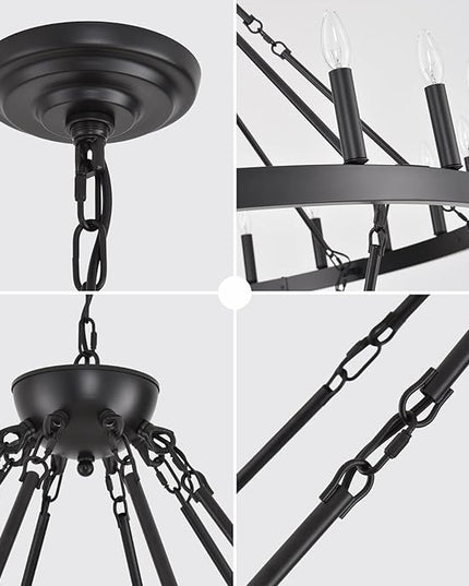 53" W Extra Large Black Wagon Wheel Chandelier, 3 Tier 48-Light Farmhouse Pendant Light Fixture for High Ceilings, Industrial Round Chandeliers for Dining Room Stairs Entryway Foyer, E12