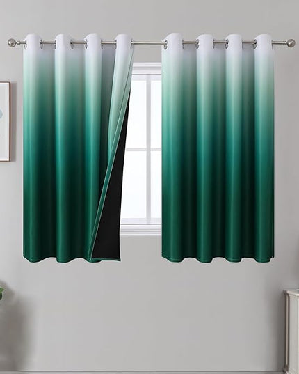 Estelar Textiler Green and Greyish White Room Darkening Drapes Gradient Style Blackout Curtains for Bedroom, Thermal Insulated Energy Efficient Ombre Drapes with Grommets for Kitchen,W52xL54,2 Panels