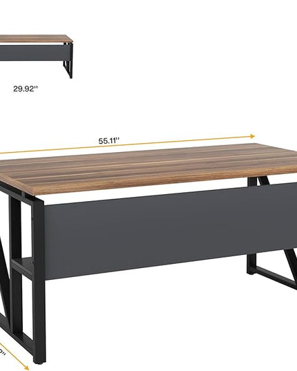 Tribesigns 55 inches Simple Computer Desk,Home Office Desk Writing Table for Workstation,Dark Walnut + Steel Leg， Cabinet not Included (Walnut, 55-inch)