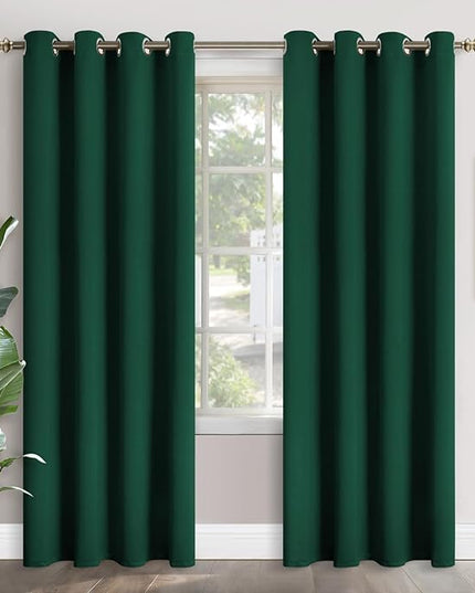 YoungsTex Emerald Green Blackout Curtains 84 Inch Length for Living Room - Thermal Insulated with Grommet Room Darkening Window Treatments for Bedroom Dining, 2 Panels, 52 x 84 Inch