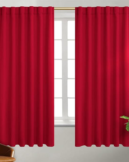 BGment Blackout Curtains for Bedroom - 63 Inch Rod Pocket and Back Tab Thermal Insulated Room Darkening Curtains for Living Room, 2 Curtain Panels (52 x 63 Inch, Red)