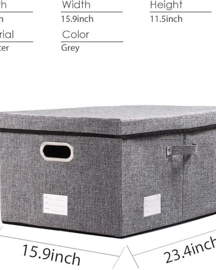 PRANDOM Storage Bins with Lids [3-Pack] Linen Fabric Foldable Storage Boxes Organizer Containers Baskets Cube with Cover Grey(23.4X15.9X11.4)