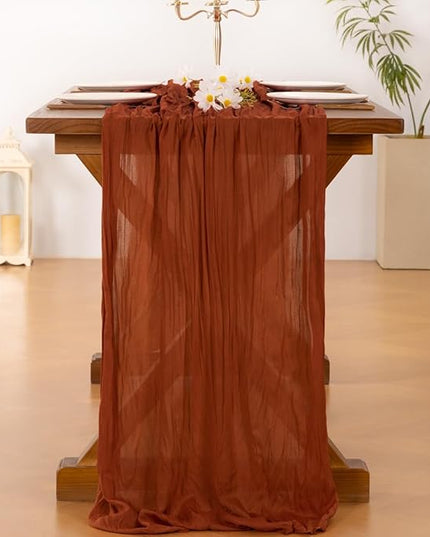 Socomi 10pcs Terracotta Christmas Cheesecloth Table Runner Boho Rustic Gauze 120 inch 10FT Cheese Cloth Runner for Wedding Party Baby Shower Birthday Home Decor Holiday Decorations