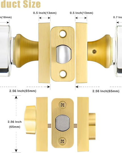 Exterior Glass Door Knob with Single Cylinder Deadbolt Lockset, Entry Crystal Door Knob with Deadbolt, Gold Front Door Lock Set, Satin Brass Front Door Handle and Deadbolt Set