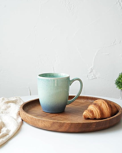 Bosmarlin Ceramic Coffee Mug Set of 4, 17 Oz, Coffee Cups with Big Handle, Microwave Safe, Unique Reactive Glaze (Pale Green, 17 Oz)
