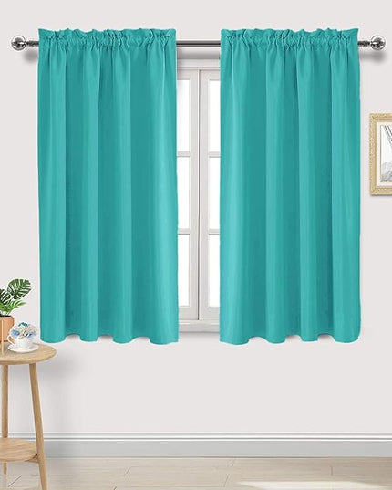 DWCN Blackout Curtains for Living Room Thermal Insulated, Energy Saving & Noise Reducing Bedroom Curtains, Peacock Blue, W 52x L 45 Inch, Set of 2 Rod Pocket Curtain Panels