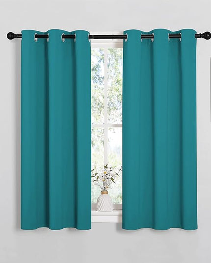 NICETOWN Short Blackout Curtains for Kitchen Window - Grommet Room Darkening Voice Reducing Solid Thermal Curtains & Drapes for Small Windows, Peacock Teal, W34 x L50, 2 Panels