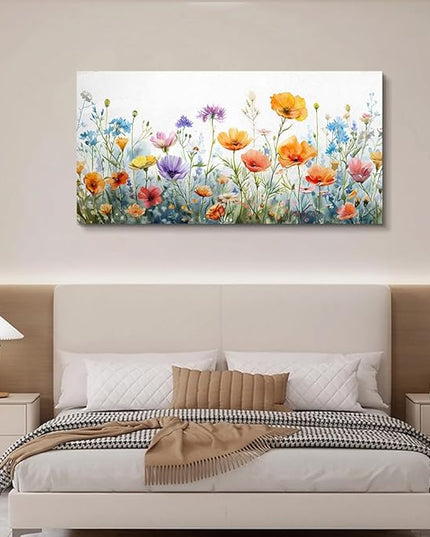 Wapluam Large Wall Decor For Living Room Wall Art For Bedroom Office Decoration Vintage Wildflower Canvas Prints Painting Flowers Pictures Artworks Ready To Hang Modern Aesthetic Room Home Decor