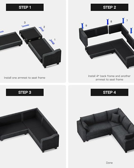 Belffin Convertible Sectional Couch with Chaise Corner Sectional Sofa L Shaped Couch Reversible Corner Upholstered Couches for Living Room Corduroy (Dark Grey, V Shaped)